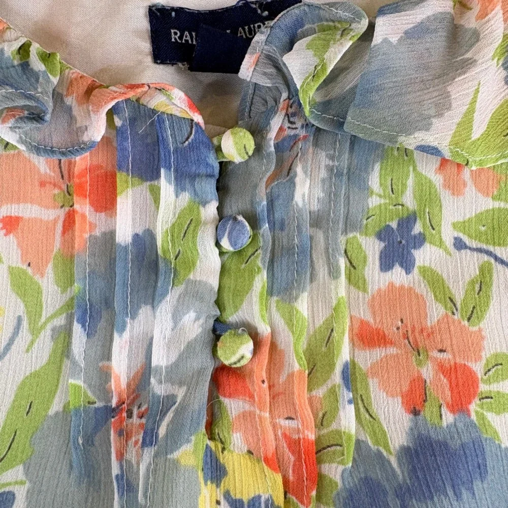 Ralph Lauren Girls Blue Floral Chiffon Ruffle Dress Size 12 373177008 Dainty
